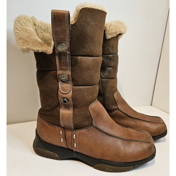 Blondo Brown Leather Snow Boots Faux Fur Lined Adjustable Size 7M Women’s - Picture 2 of 12